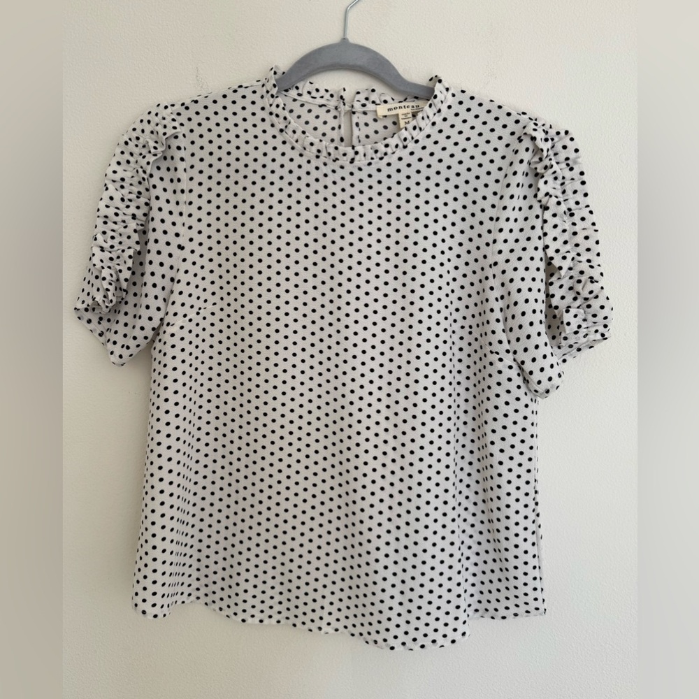 Monteau Polka Dot Ruffle Sleeve Blouse